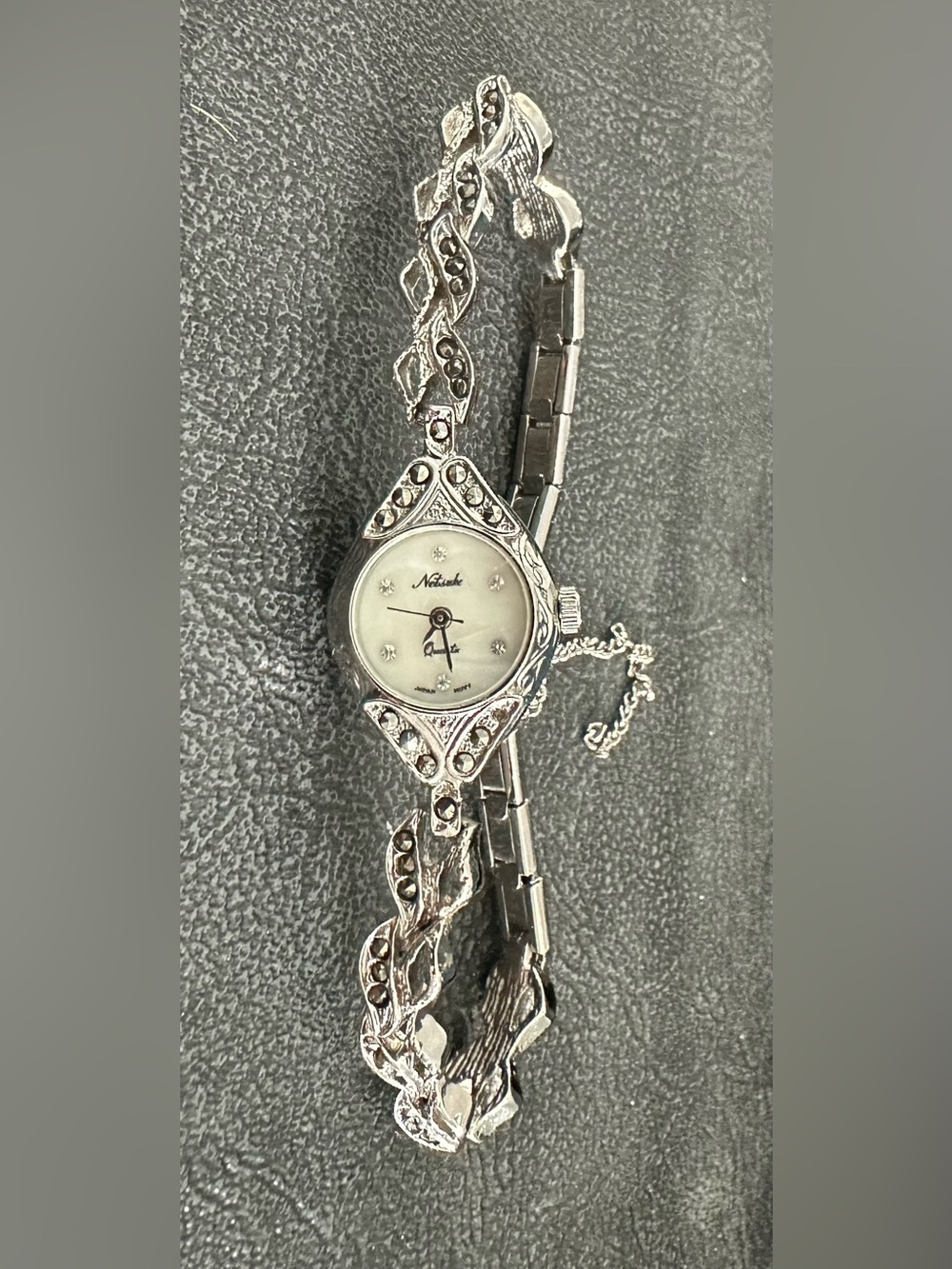 Vintage Silver-Tone Formal Crystal Accent Women’s Bracelet Watch